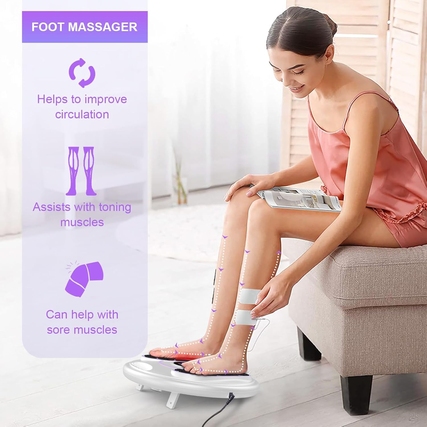 EMS & TENS Foot Stimulator Massager-Fsa or HSA Eligible-Electric Foot Stimulator with Remote Control Improves Circulation, Feet Legs Nerve Muscle Stimulator Relieves Body Pains, Neuropathy