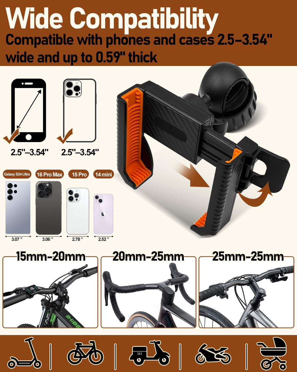 Bike Phone Holder, Bicycle Phone Mount Handlebar Motorcycle Phone Mount 3S Quick