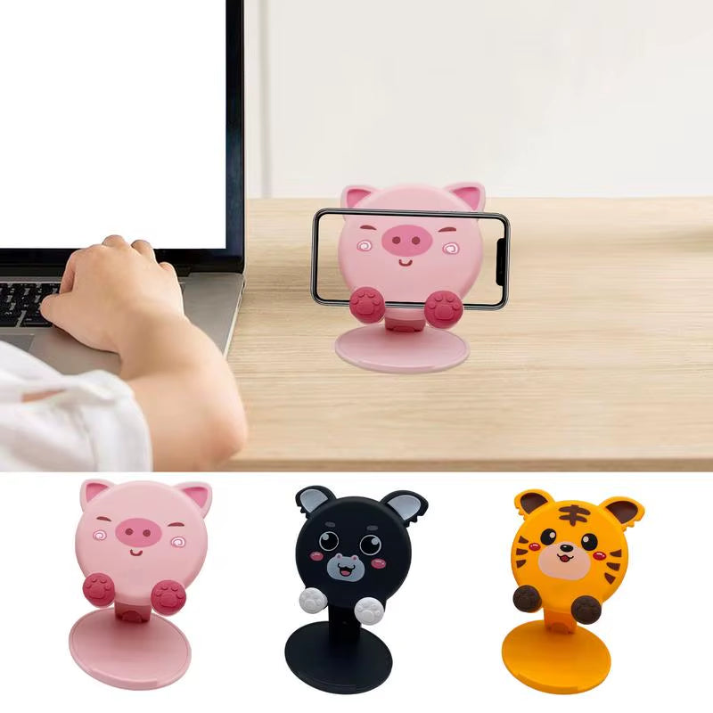 Foldable Cell Phone Stand Pig Bear Tiger Cell Phone Holder Cell Phone Stand for Desk Phone Accessories Desktop Phone Holde for 4