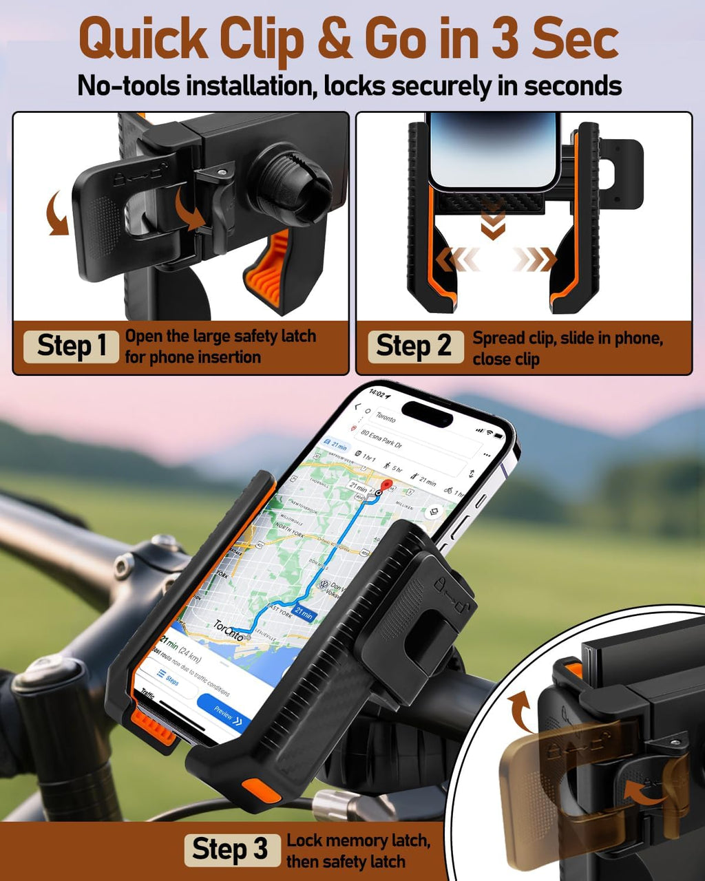 Bike Phone Holder, Bicycle Phone Mount Handlebar Motorcycle Phone Mount 3S Quick