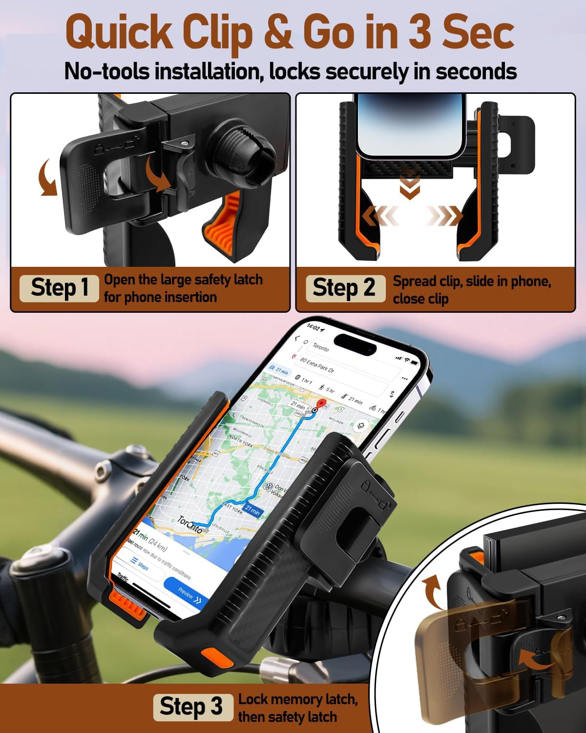 Bike Phone Holder, Bicycle Phone Mount Handlebar Motorcycle Phone Mount 3S Quick