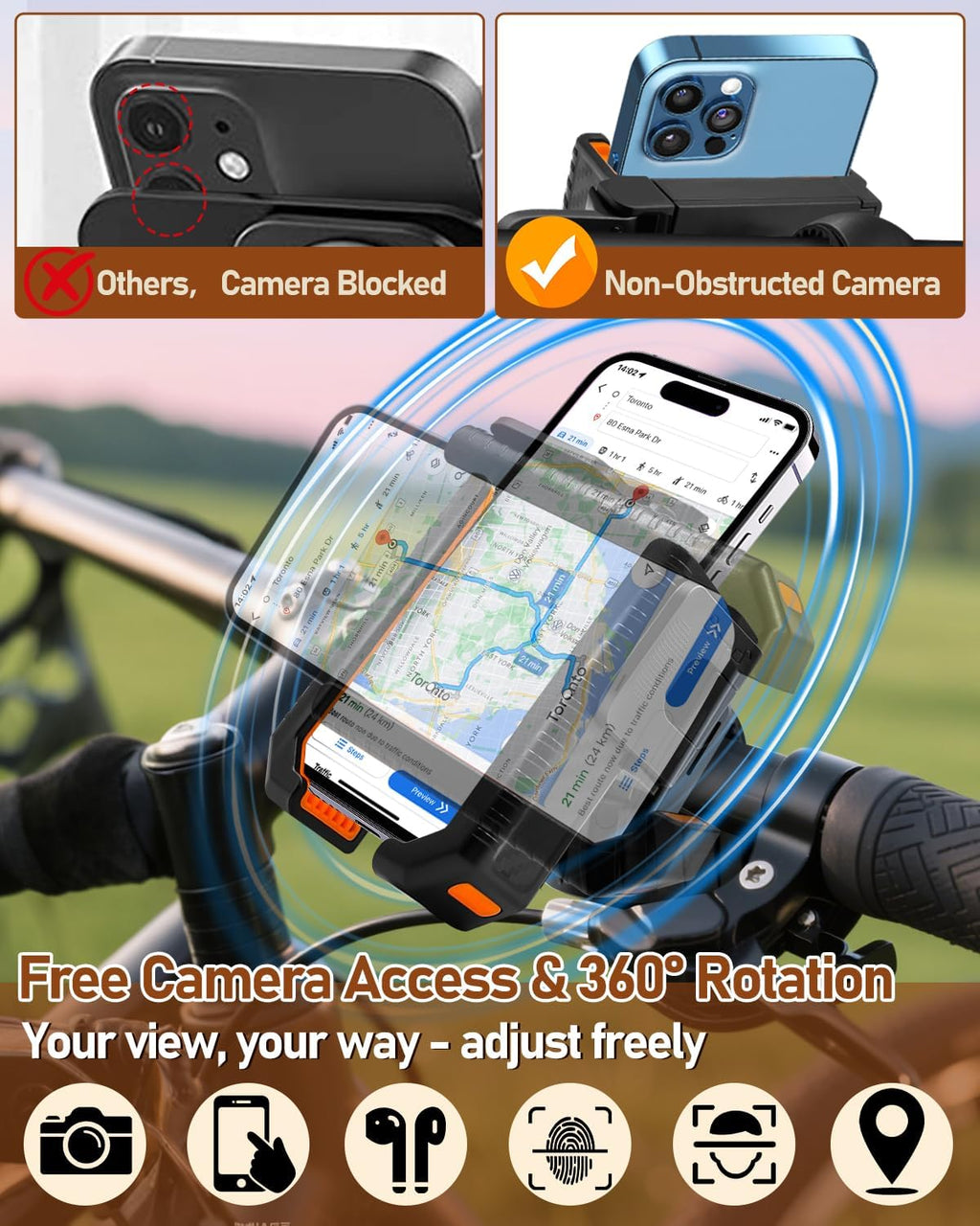 Bike Phone Holder, Bicycle Phone Mount Handlebar Motorcycle Phone Mount 3S Quick