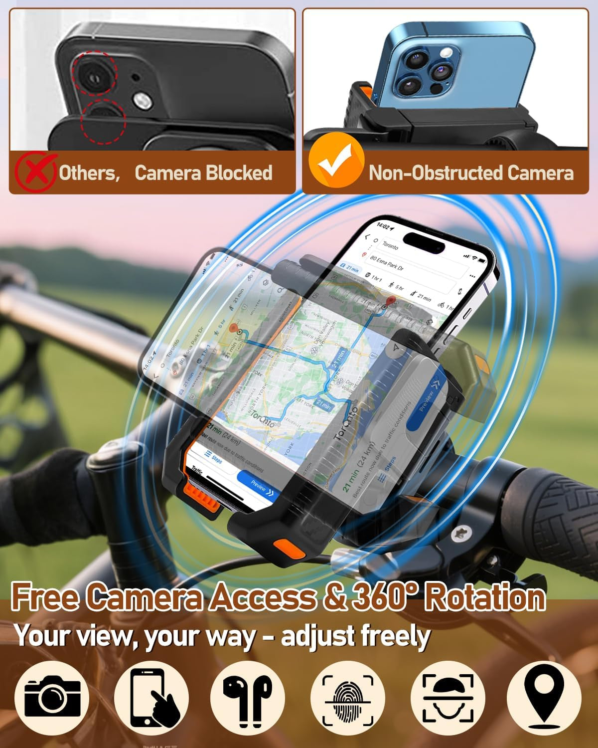 Bike Phone Holder, Bicycle Phone Mount Handlebar Motorcycle Phone Mount 3S Quick
